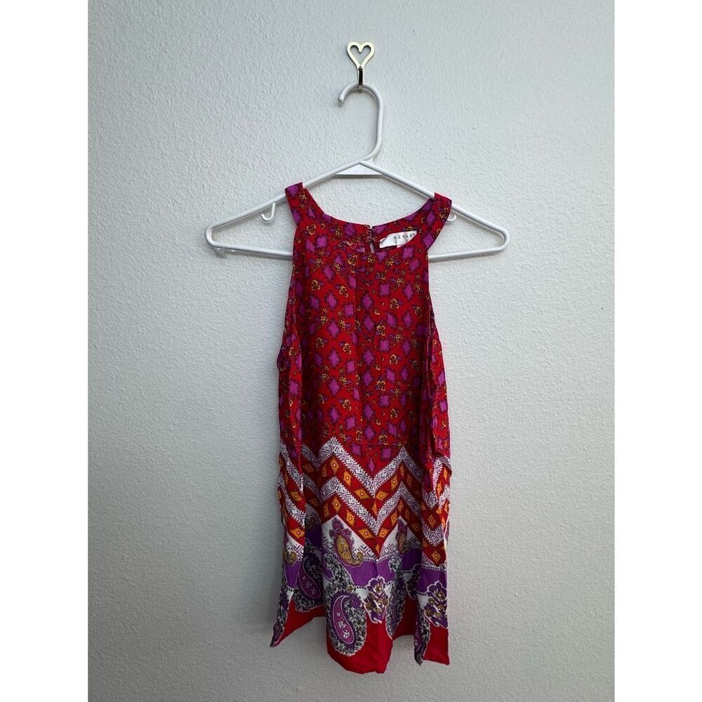 KENAR RED & PURPLE MULTICOLOR BOHO SLEEVELESS HALTER TUNIC ТОР
